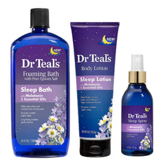 Dr Teal's foaming bath bottle front view showing nourishing lavender bubbles benefit
