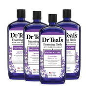 Dr Teal's front packaging showing lavender foaming bath and benefits