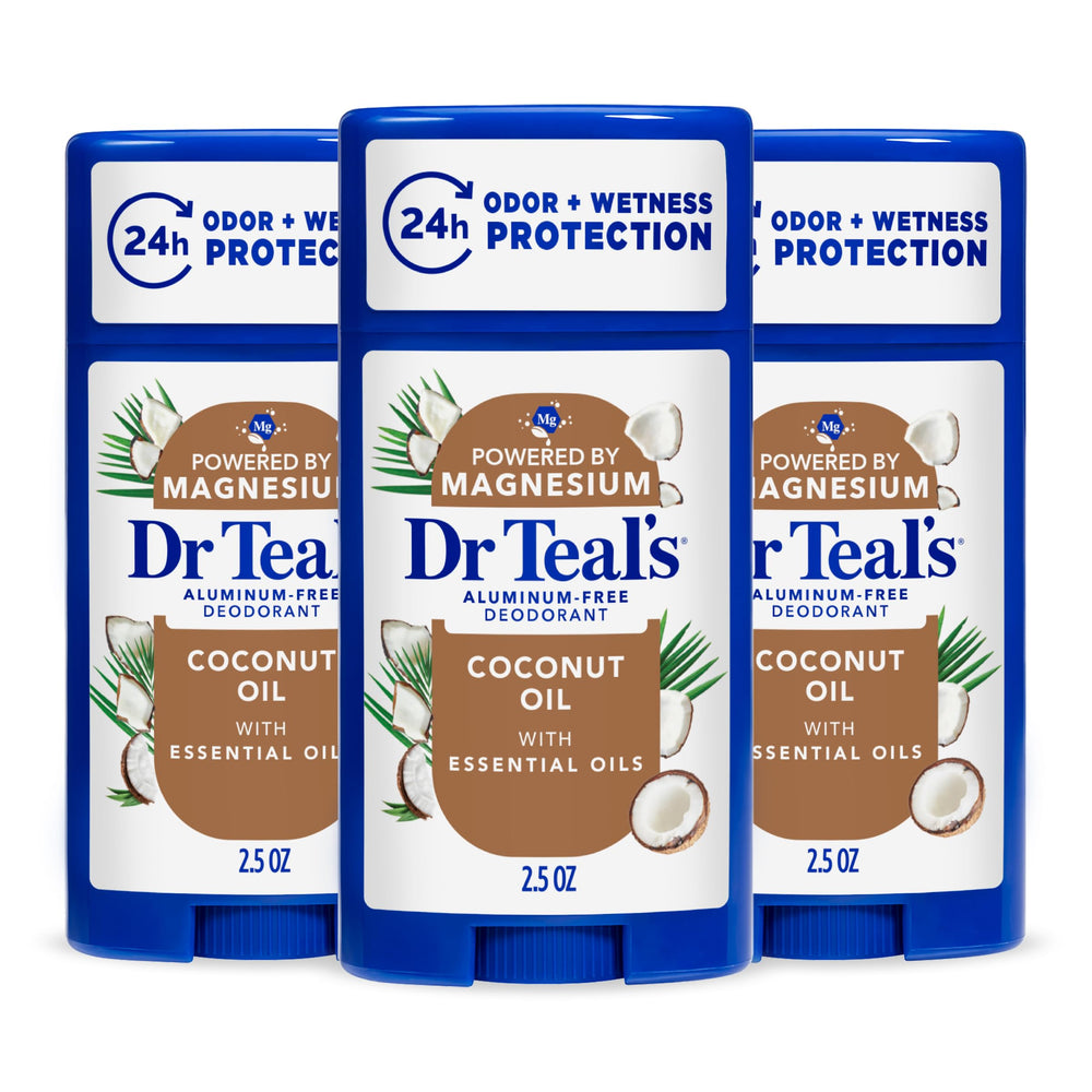 Dr Teal's front packaging showing coconut scent and pack-of-three benefit