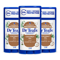 Dr Teal's front packaging showing coconut scent and pack-of-three benefit