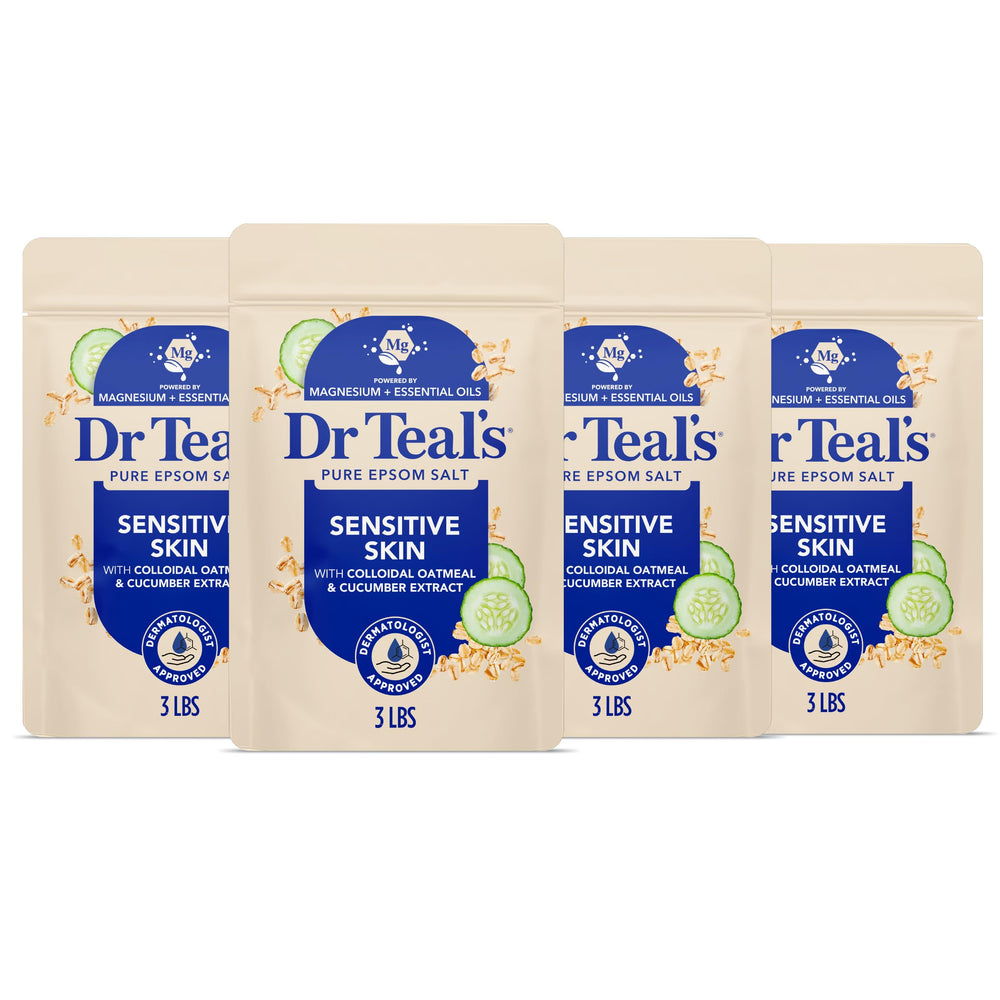 Dr Teal's front packaging showing sensitive skin soak and calming benefits