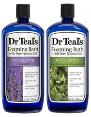 Dr Teal's front packaging showing both Lavender and Eucalyptus bottles for gifting benefit