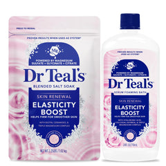 Dr Teal's front packaging displaying salt soak and foaming bath for firmer skin
