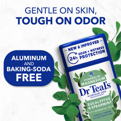 Label close-up on Dr Teal's showing aluminum-free and dermatologist tested claims