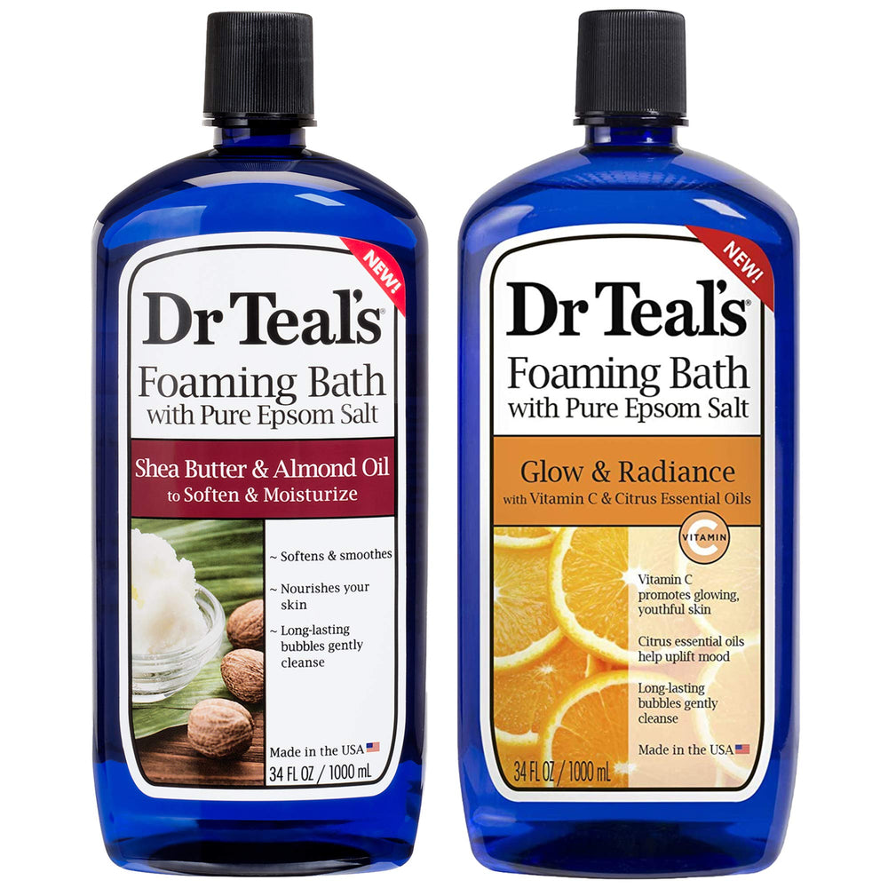 Dr Teal's shea butter and almond oil bottle showing hydrating benefits