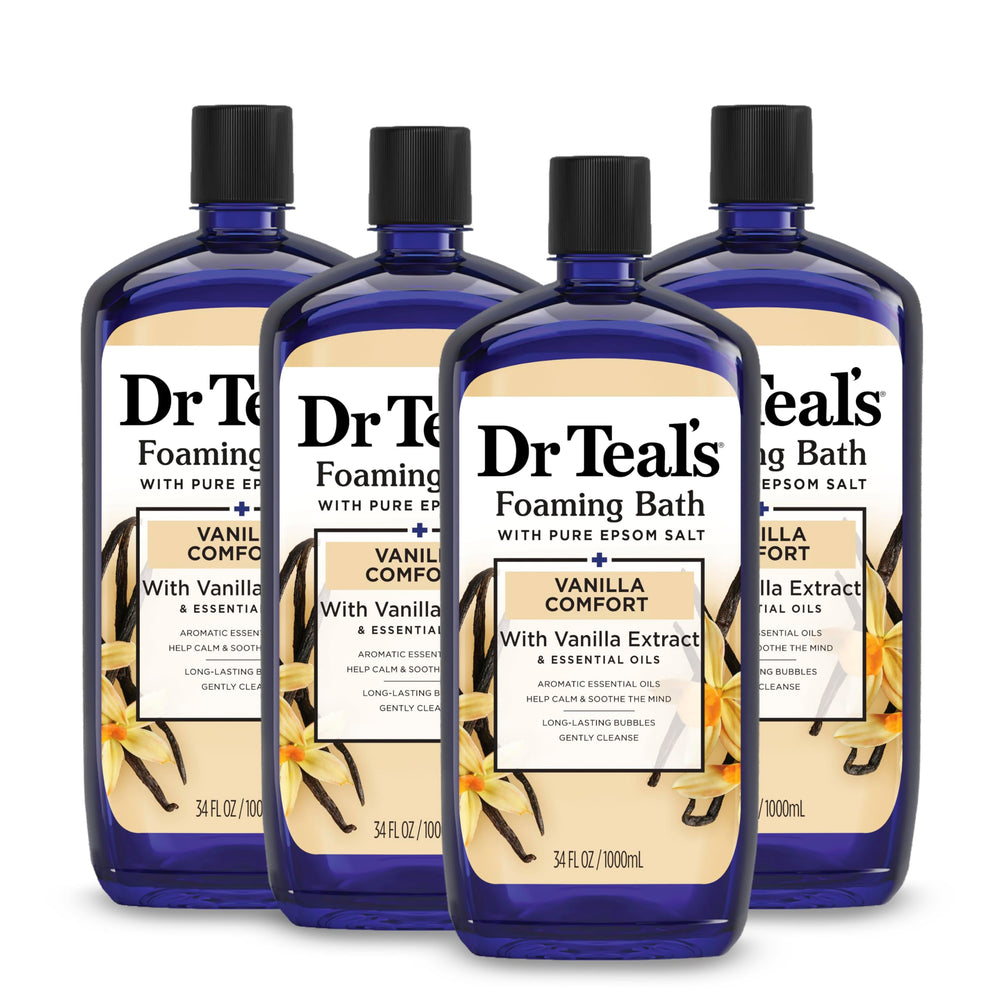 Dr Teal's front packaging showcasing vanilla comfort and benefits