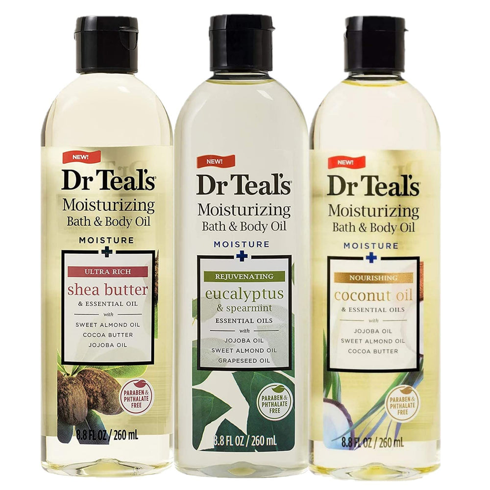 Dr Teal's variety gift set front packaging showing three 8.8 oz bottles for easy gifting