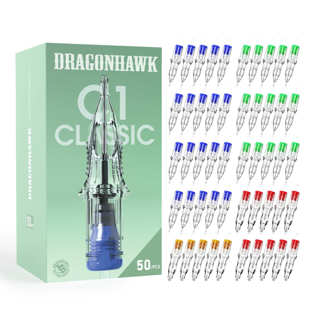 Dragonhawk front packaging showing 50-piece cartridge assortment and value