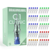 Dragonhawk front packaging showing 50-piece cartridge assortment and value