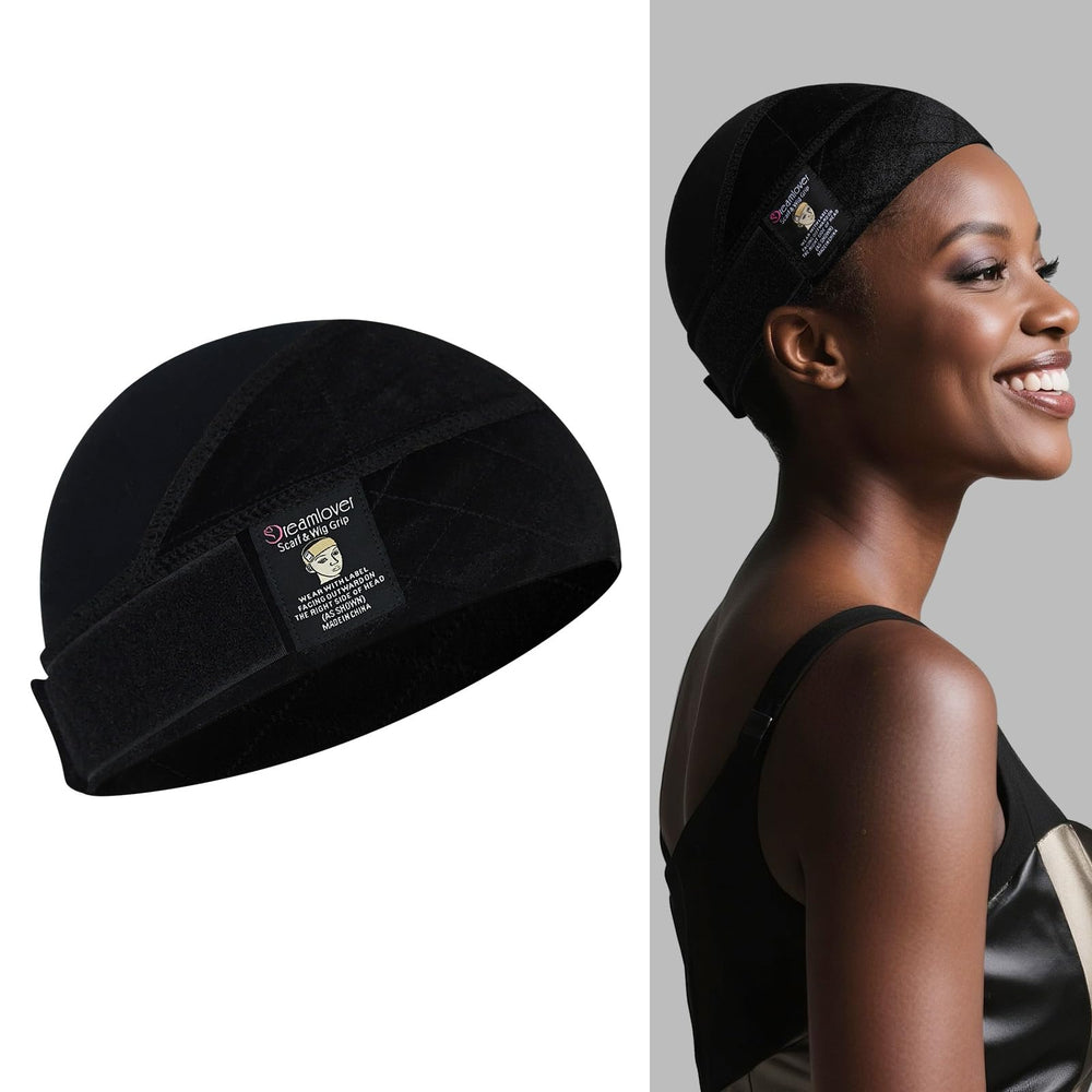 Dreamlover front view of black cap showing fit and secure hold