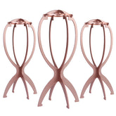 Dreamlover rose gold wig stand front view shows stable display and neat styling
