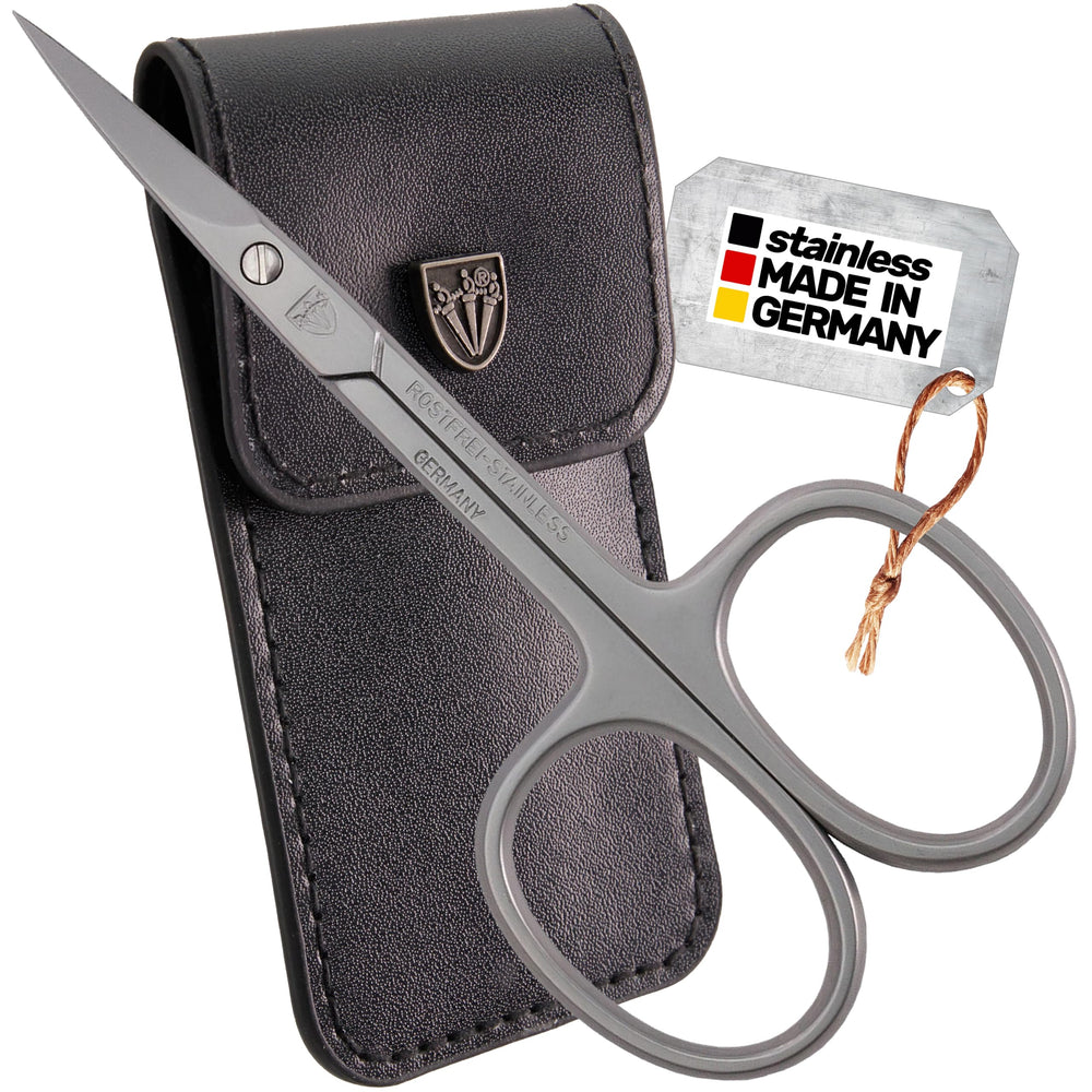 Drei Schwerter curved cuticle scissors front view showing precise tip and ergonomic shape