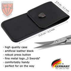 Drei Schwerter scissors snug in faux-leather case for protected travel storage