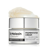 Dr.Melaxin jar front view showing compact brightening cream packaging and benefits