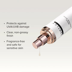 DRMTLGY SmrtSun application on cheek highlighting clear, non-greasy finish