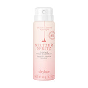 Drybar front packaging of Seltzer Spritz showing compact bottle and label benefits