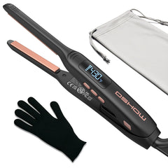 DSHOW front view of mini flat iron showing compact form and travel-ready design