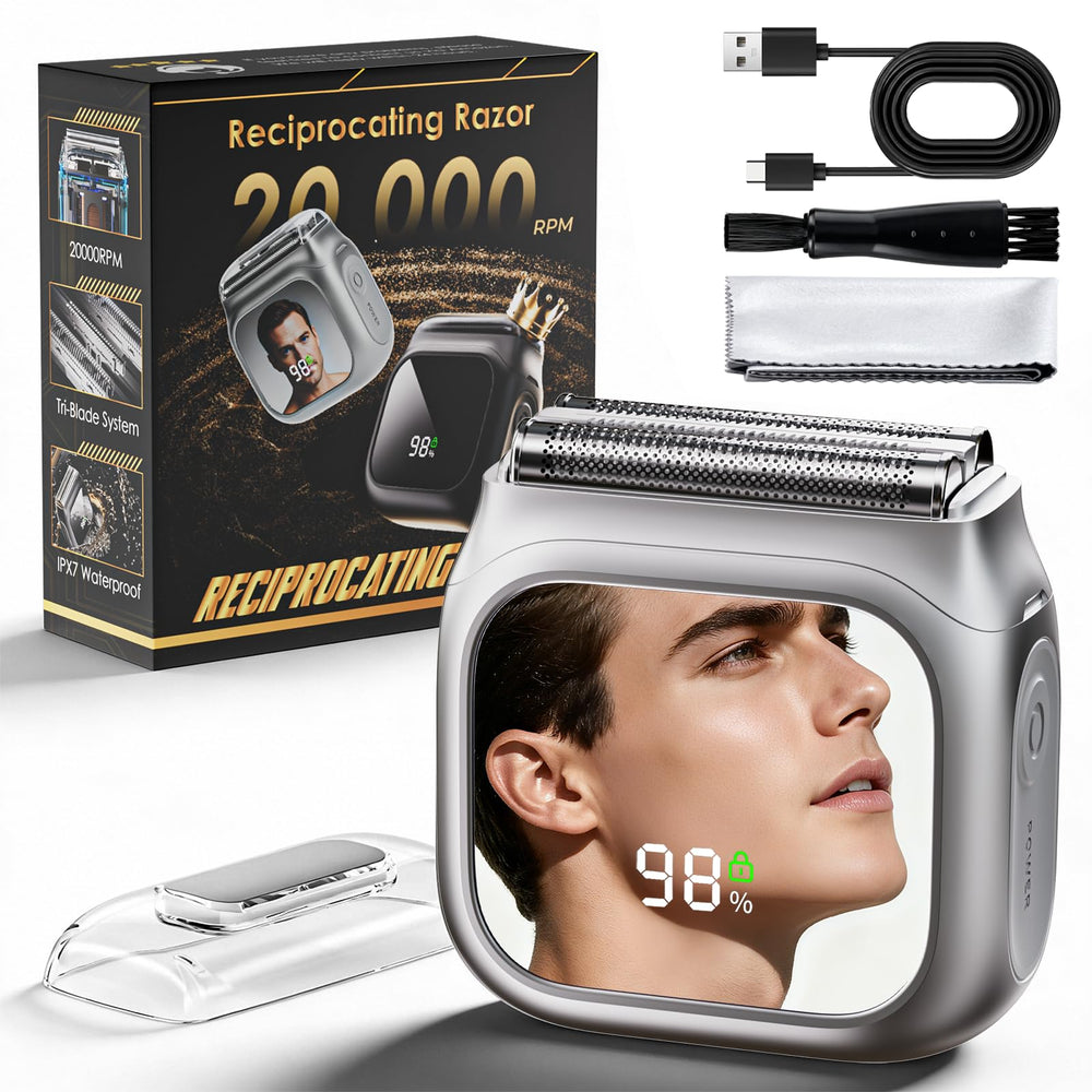 Dtball shaver front view with mirror showing precise trimming benefit