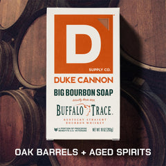 Duke Cannon bar beside a standard soap for size comparison and lasting value