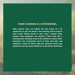 Duke Cannon close-up of embossed logo for premium handcrafted appearance