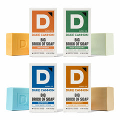 Duke Cannon front packaging showing bold branding and scent names for strong bathroom presence