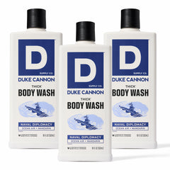Duke Cannon front packaging showing bold label and 18 oz size, clear value