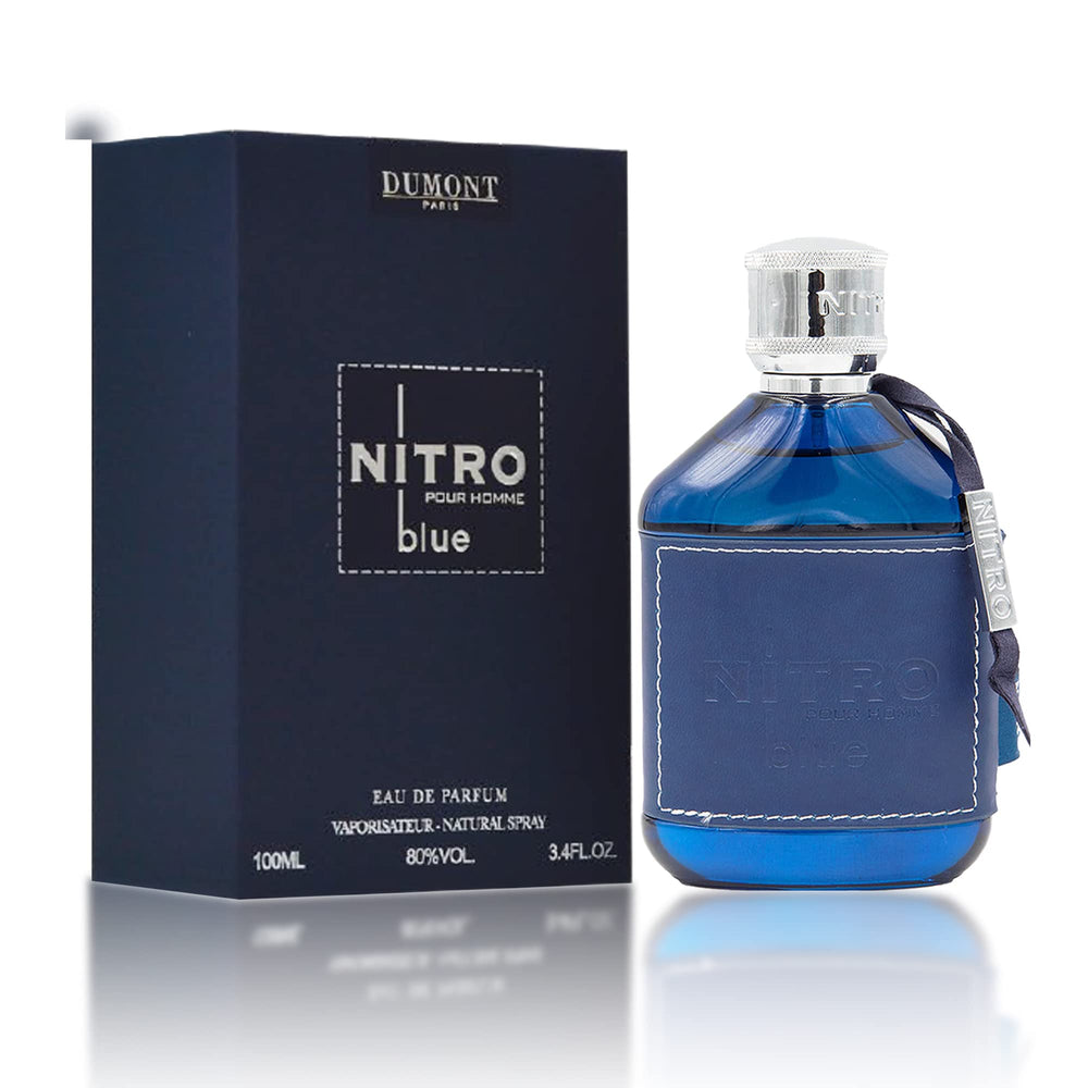 Dumont bottle front view showing vibrant blue and confident desk presence
