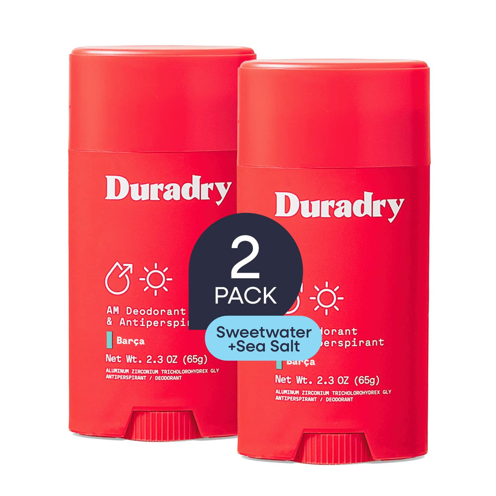 Duradry front packaging showing Barça 2-pack and clinical protection benefit