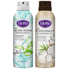 Duru bottle front view showing spray nozzle and tropical coconut benefit