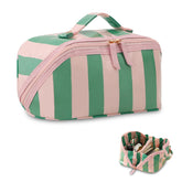 DYSHAYEN front view pink and green striped bag showing compact design and style