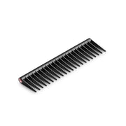Dyson detangling comb front view showing sleek black and rose finish and easy grip benefit
