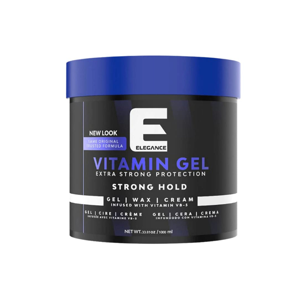 E Elegance jar front view showing brand and strong-hold benefit