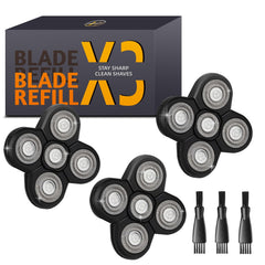 E-Hunter front view of three-pack replacement heads showing value pack and benefits