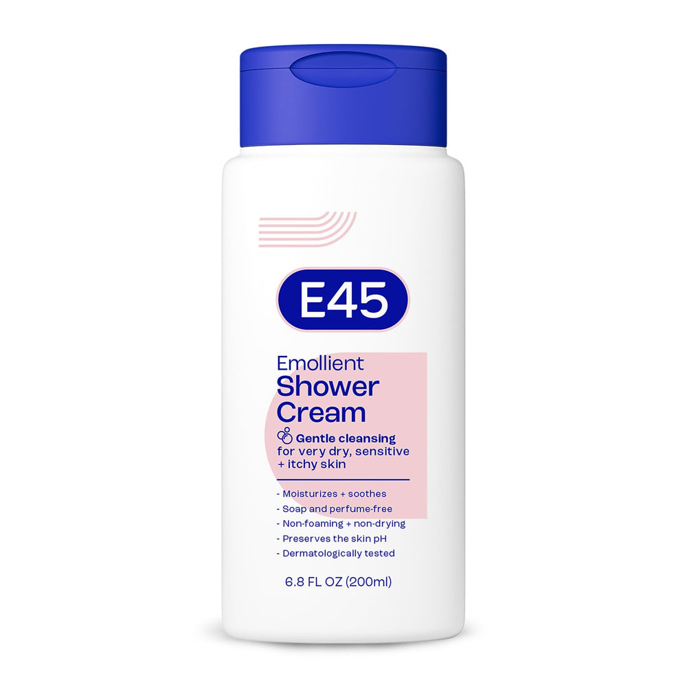 E45 front packaging showing bottle and label, clear product identification and gentle care
