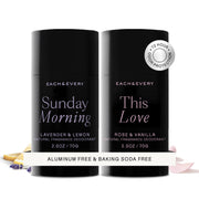 Each & Every front packaging showing two deodorant sticks and benefits