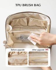 EACHY travel pouch inside suitcase demonstrating compact portability for trips