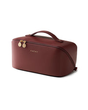EACHY red cosmetic bag front view showing clean exterior and easy-carry benefit