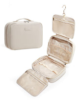 EACHY toiletry bag front view showing compact beige exterior and organized look