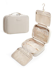 EACHY toiletry bag front view showing compact beige exterior and organized look