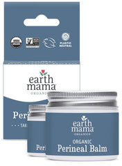 Earth Mama perineal balm two tins front view showing compact size and portability
