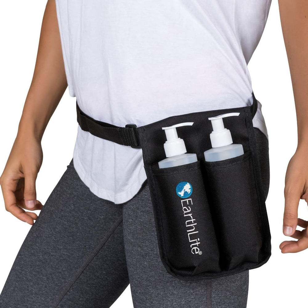 EarthLite double holster front view showing organized bottle pockets and quick access