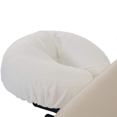 EarthLite crescent face cover close-up showing fit for thick cushions and comfort benefit