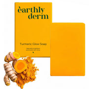 earthly derm soap front packaging showing natural turmeric bar and brand name, highlights gentle cleanse