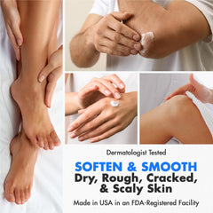 Ebanel being massaged into heel, softens and reduces callus buildup