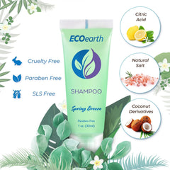 EcoEarth bottle close-up label highlighting ingredients and travel-friendly leak-proof design
