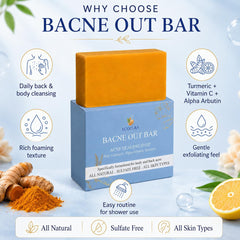 Ecolura Soap person applying Bacne Out Bar in shower for hard-to-reach back cleansing