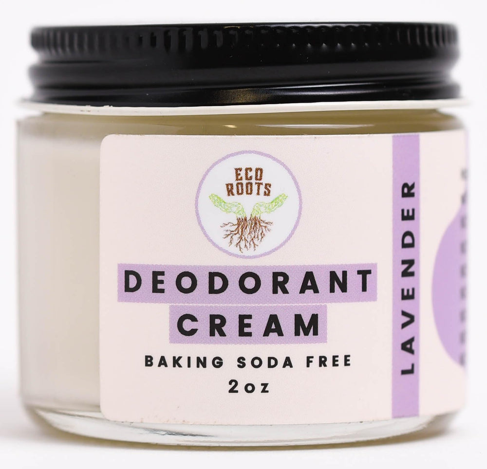 EcoRoots jar front view showing clean branding and natural deodorant benefit