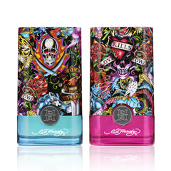 ED HARDY bottle beside ruler showing 3.4 fl oz size and travel scale
