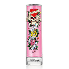 Ed Hardy bottle angle highlighting label and benefit of clear brand identity