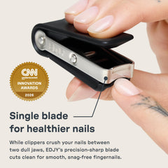 EDJY close-up of curved blade showing surgical-grade edge for clean cuts
